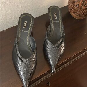 Fendi Women's Textured chocolate brown Mules